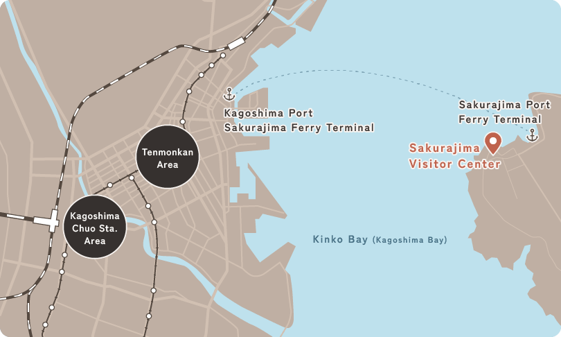 Access map from Kagoshima city center to the Sakurajima Visitor Center